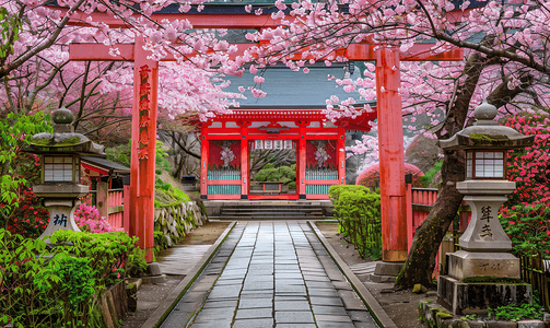 春摄影照片_日本花园神社赏樱花