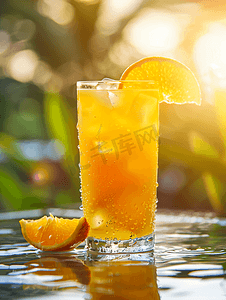 夏季降温摄影照片_冷饮橙汁