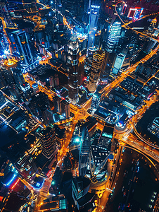 上海城市夜景俯拍