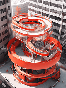 红色质感管道旋转走道商务建筑的背景