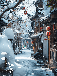 中国风小雪摄影照片_西塘雪景小雪