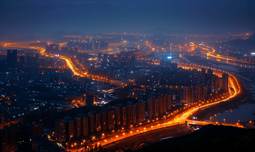 城市夜景科技摄影照片_国贸城市夜景