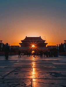 党建扫黑除恶摄影照片_北京天安门的夕阳