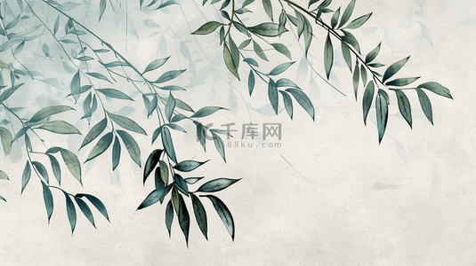 白色场景户外国画树叶树枝纹理的背景