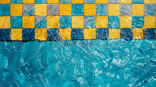 蓝色方格背景图片_黄蓝色瓷砖泳池水量泡沫的背景