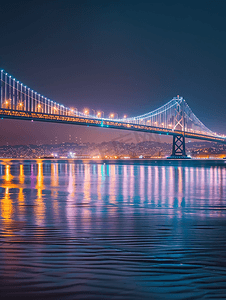 温馨蓝摄影照片_跨海大桥城市夜景