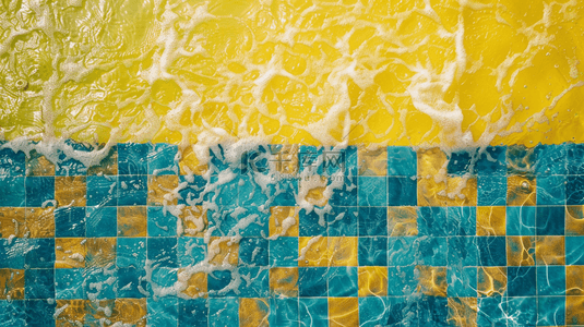 方格蓝色背景图片_黄蓝色瓷砖泳池水量泡沫的背景