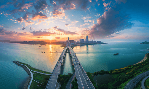 黑金摄影照片_大连跨海大桥全景