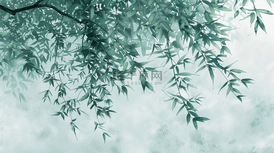 白色场景户外国画树叶树枝纹理的背景