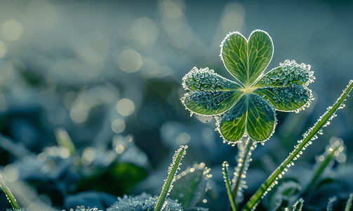 ai素材植物摄影照片_被霜覆盖的三叶草