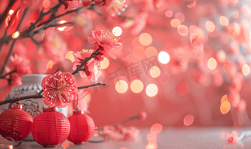 红色创意牛年背景摄影照片_元旦春节新年福气背景