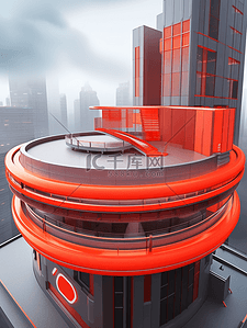 正在建设的大楼背景图片_红色质感管道旋转走道商务建筑的背景