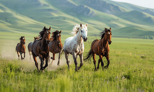 内蒙草原摄影照片_坝上草原奔跑的马