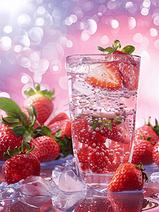 夏日茶饮海报摄影照片_水果茶冰饮草莓气泡水