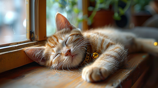 睡觉的猫咪摄影照片_一只睡在窗台上的猫摄影图