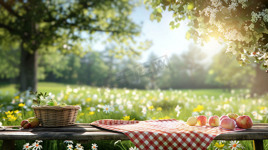 春光野餐立体描绘摄影照片