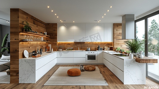 室内设计摄影照片_室内设计宽敞的厨房高清摄影图