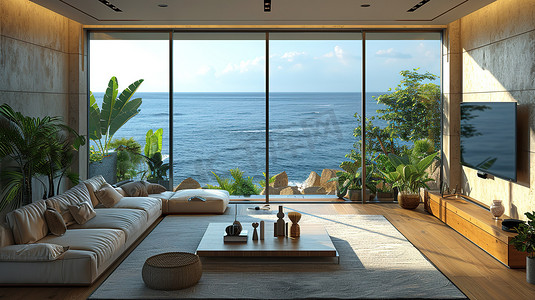 海边风格摄影照片_海边舒服的房子度假风格高清摄影图