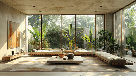 宽敞简约的客厅绿植盆栽图片