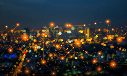 智能科技感背景摄影照片_城市网络连接夜景