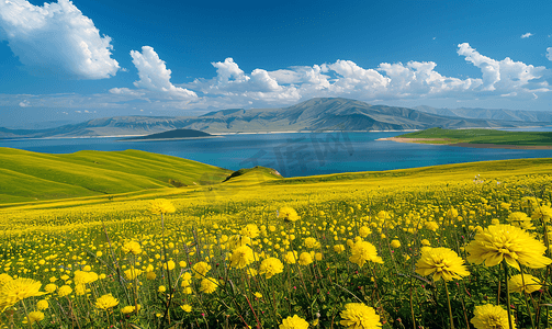 油菜花背景摄影照片_油菜花和青海湖