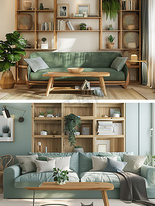 轻奢客厅现代摄影照片_绿色休闲客厅家居设计高清摄影图