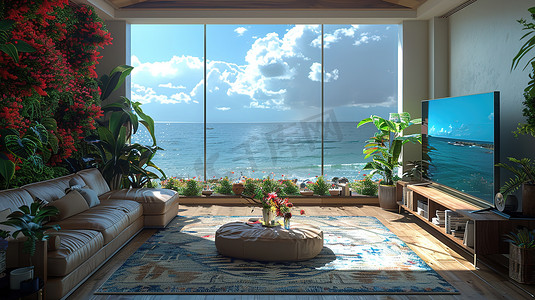 海边风格摄影照片_海边舒服的房子度假风格高清图片