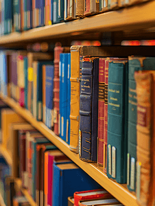 图书馆书架上排列整齐的书
