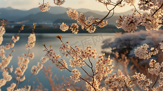 山水桃花摄影照片_春天户外桃花风景的摄影摄影图