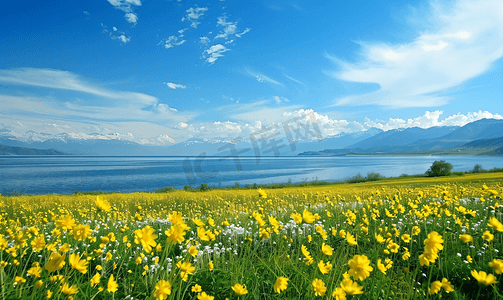 春天风景摄影照片_油菜花和青海湖