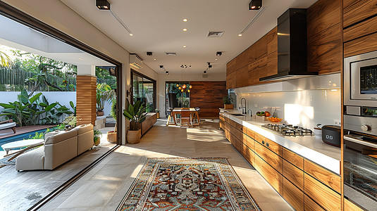 室内设计宽敞的厨房摄影配图