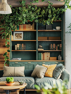 绿色休闲客厅家居设计高清摄影图