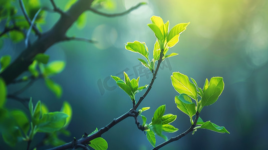 春天绿色树叶的摄影高清摄影图