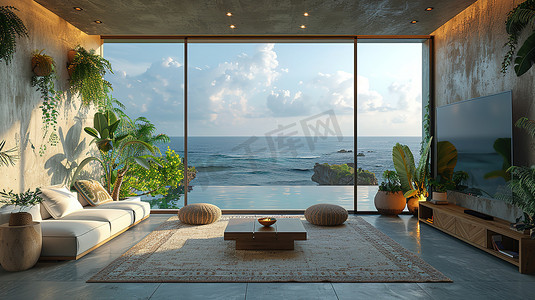 海边舒服的房子度假风格摄影配图