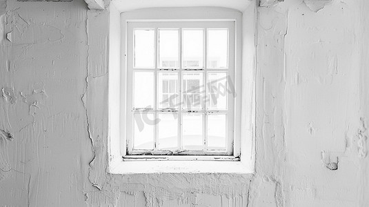 白色墙面窗户立体描绘摄影照片