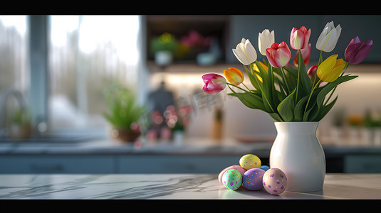 白色厨房桌面上花瓶花朵的摄影7