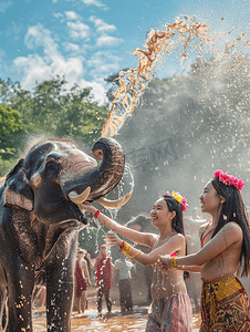 泼水节大象庆祝传统节日庆典大象