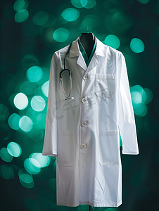 医生实验室白外套超过bokeh绿色背景考试制服科学