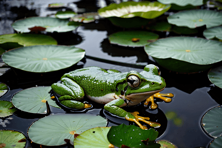 夏季荷叶上的青蛙摄影图8