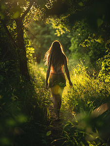 青年女性森林散步