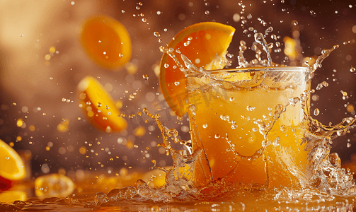红黄水彩泼墨摄影照片_冷饮橙汁