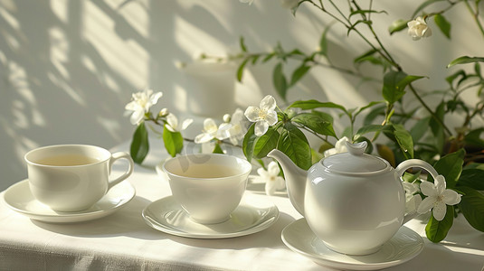凉青茶叶摄影照片_时尚精致茶壶茶杯的摄影1高清摄影图