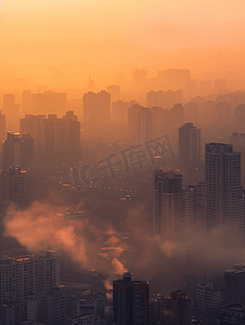 污染严重城市摄影照片_环境污染雾霾下的城市