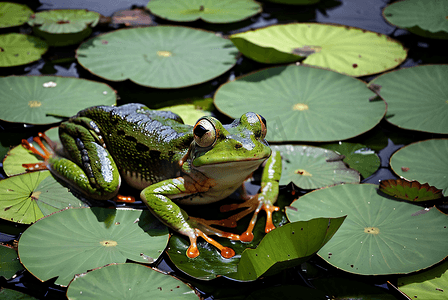 绿色荷叶上的青蛙摄影图片5