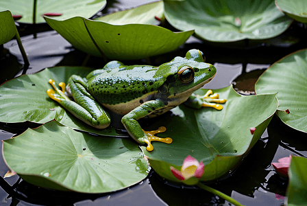 绿色荷叶上的青蛙摄影配图9