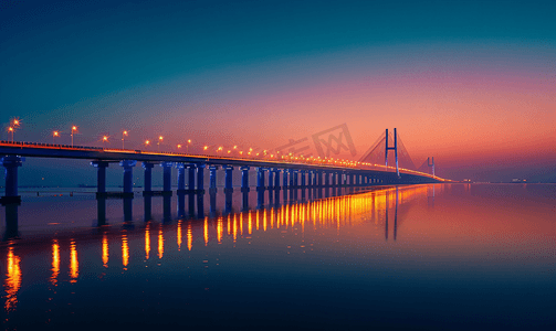 黄昏下的大连跨海大桥