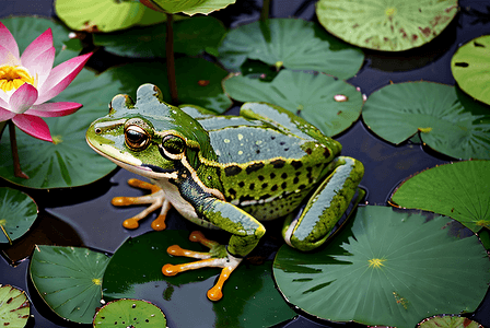 绿色荷叶上的青蛙摄影图9