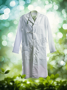 医生实验室白外套超过bokeh绿色背景考试制服科学