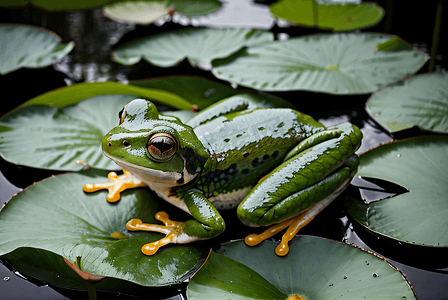 荷塘上的青蛙摄影照片_绿色荷叶上的青蛙摄影图6