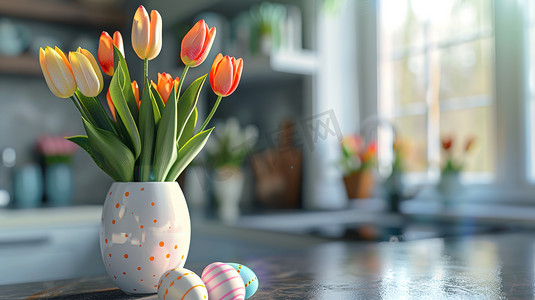 白色厨房桌面上花瓶花朵的摄影3